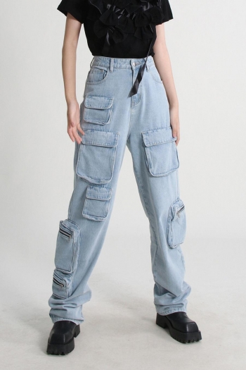 stylish non-stretch multi-pocket zip-up high quality jeans