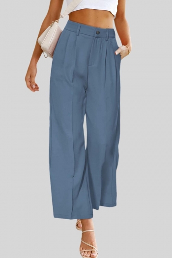 casual non-stretch solid color high-waist with pocket wide leg pants