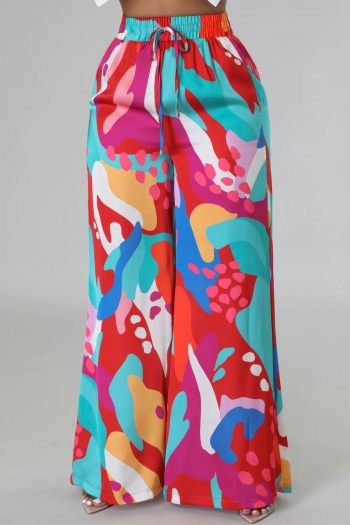 casual plus size slight stretch multicolor batch printing pants