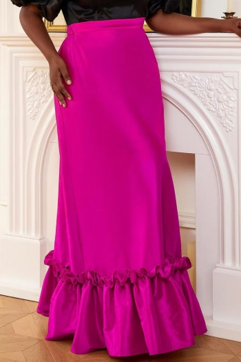 casual plus size slight stretch solid color high-waist shirring maxi skirt