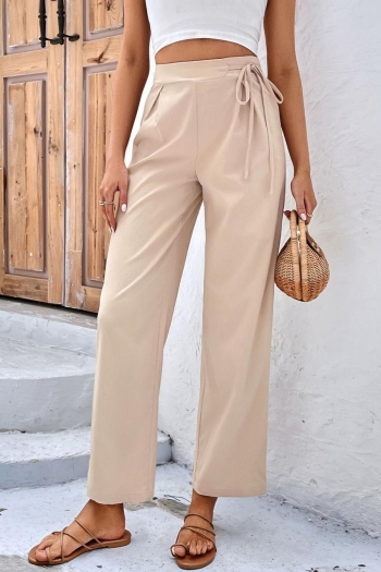 casual non-stretch simple solid color high waist straight pants