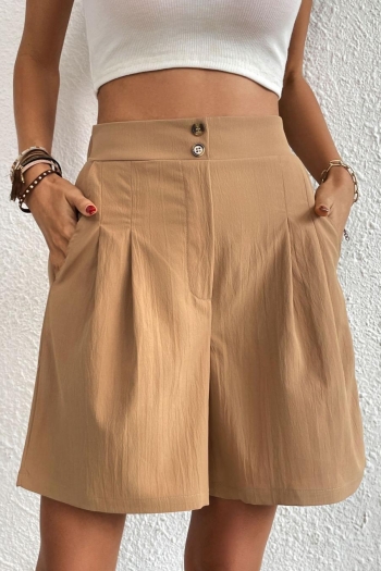 casual non-stretch 14 colors solid high waist pocket zip-up wide leg shorts