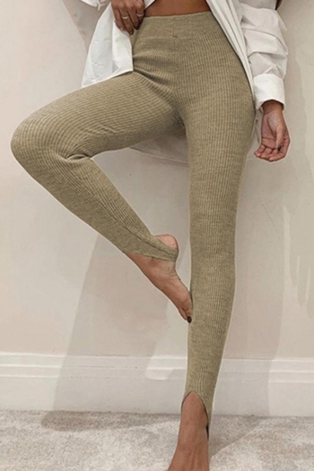 stylish slight stretch ribbed knit two colors high waist stirrup leggings