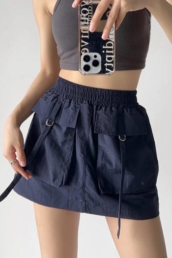 stylish non-stretch 4 colors pocket lined high waist mini cargo skirt size run small