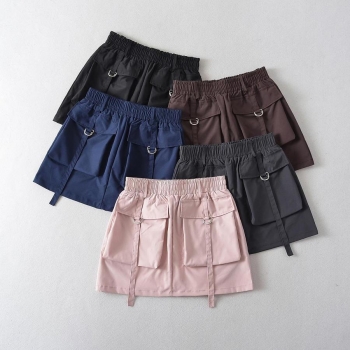stylish non-stretch 5 colors pocket lined high waist mini cargo skirt size run small