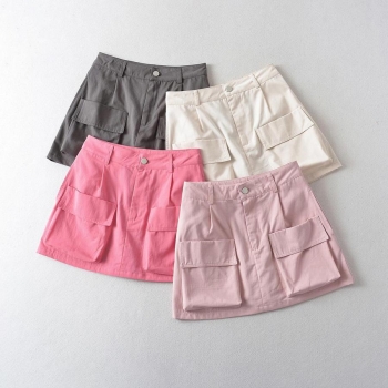 stylish non-stretch zip-up pocket lined solid mini cargo skirt size run small