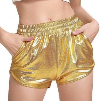 stylish high stretch gold holographic nightclub hot shorts