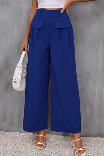 casual non-stretch solid color zip-up high waist wide leg pants