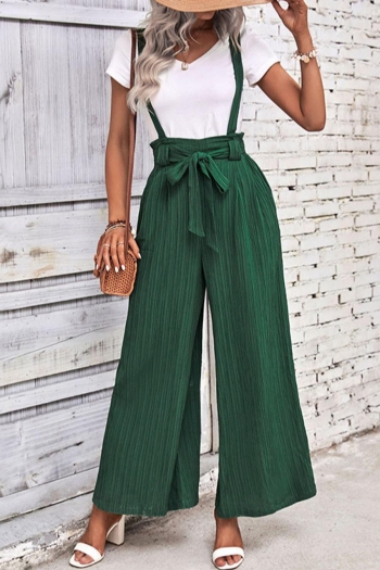 casual non-stretch belt pocket high waist wide leg overalls(only pants)