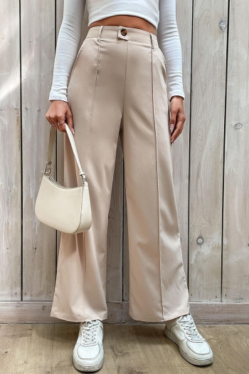 casual non-stretch solid color zip-up pocket high waist wide leg pants