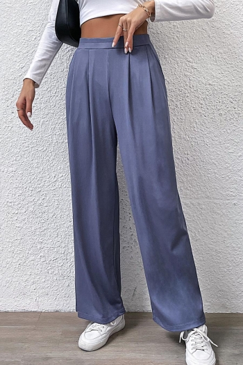 casual slight stretch solid color high waist pocket wide leg pants