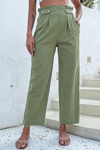 casual non-stretch simple solid color pocket straight-leg pants