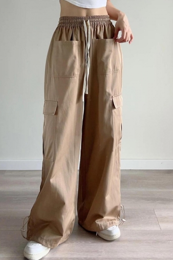 casual slight stretch 4 colors drawstring cargo straight pants(size run small)