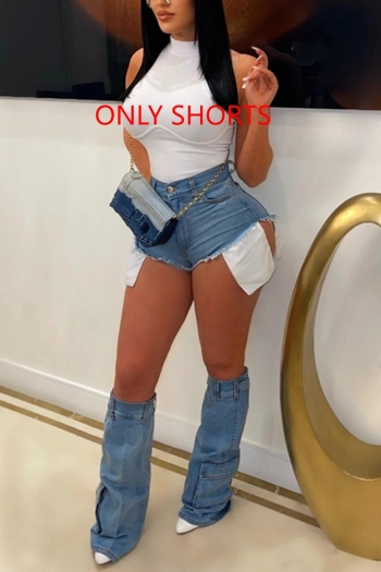 sexy plus size slight stretch denim high-waist with leg sleeves shorts