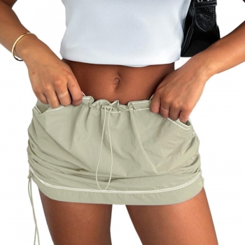 xs-xxl sexy plus-size non-stretch gathered pocket cargo mini skirt #1#