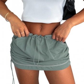 xs-xxl sexy plus-size non-stretch gathered pocket cargo mini skirt #2#