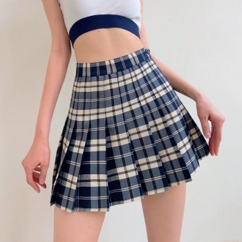sexy college style with lining high waist plaid pleated skirt(size run small)