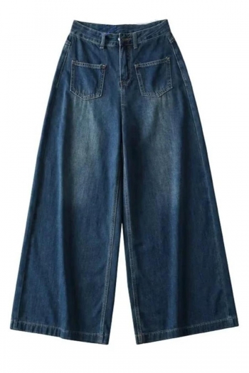 stylish non-stretch pocket high waist loose wide leg jeans size run small