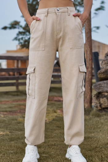 casual plus-size non-stretch denim pocket mid-rise cargo pants