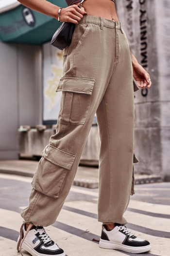 casual plus-size non-stretch denim pocket drawstring cargo pants
