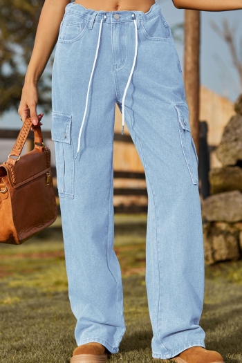 casual plus-size non-stretch denim pocket drawstring adjustable cargo pants