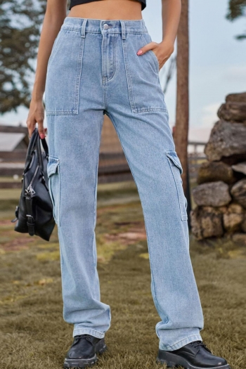 casual plus-size non-stretch denim pocket retro cargo pants