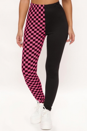 casual plus-size slight stretch checkerboard stitching thin tight leggings