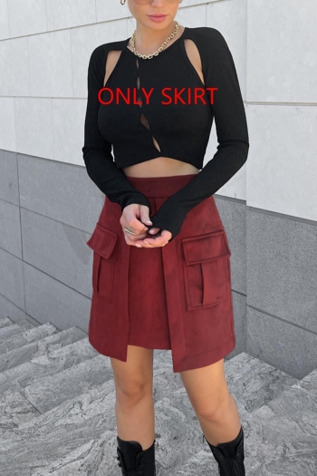 casual non-stretch solid color high-waist cargo mini skirt