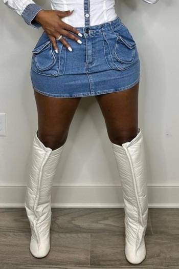 sexy plus size slight stretch denim pocket cargo bodycon mini skirt