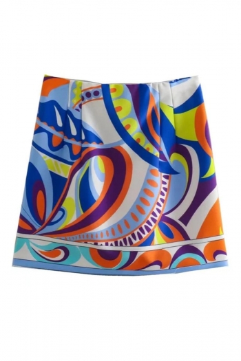 sexy slight stretch batch printing high-waist mini skirt