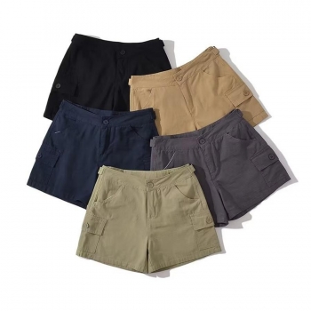 casual non-stretch 5 colors high waist cargo shorts(size run small)