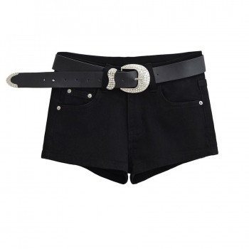 stylish slight stretch with belt all-match denim shorts(size run small)