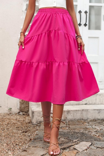 Stylish non-stretch solid color high waist midi skirt