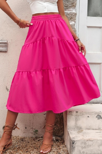 Stylish non-stretch solid color high waist midi skirt