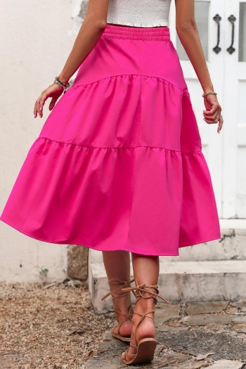 Stylish non-stretch solid color high waist midi skirt