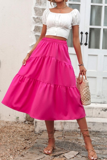 Stylish non-stretch solid color high waist midi skirt