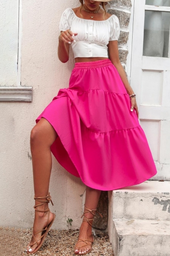 Stylish non-stretch solid color high waist midi skirt