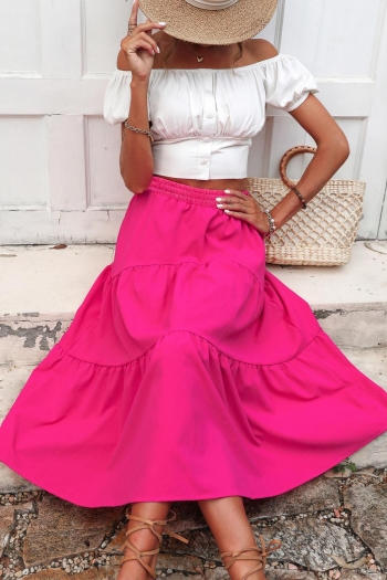 Stylish non-stretch solid color high waist midi skirt