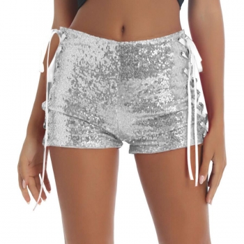 sexy plus size non-stretch sequins lace-up shorts