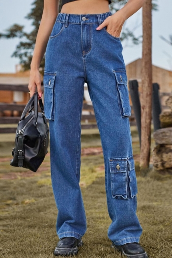 casual plus-size non-stretch denim pocket cargo pants