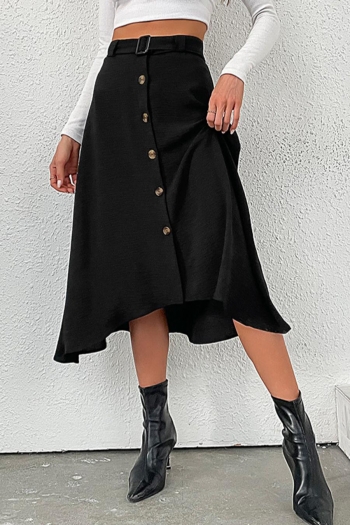 casual non-stretch button with belt midi skirt