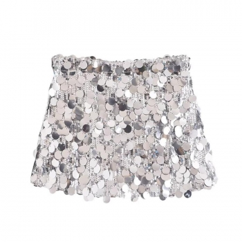 sexy non-stretch sequin zip-up lining mini skirt size run small