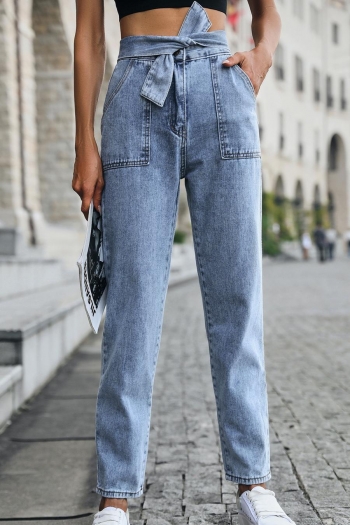 stylish non-stretch solid color simple pocket high waist ankle jeans#1