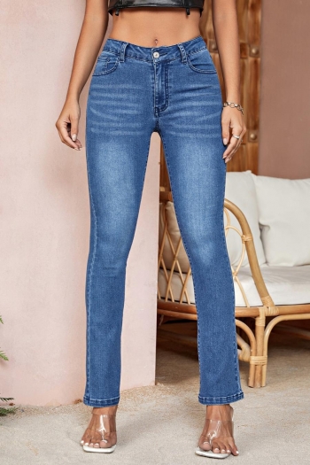 casual non-stretch simple pocket all match high waist straight jeans