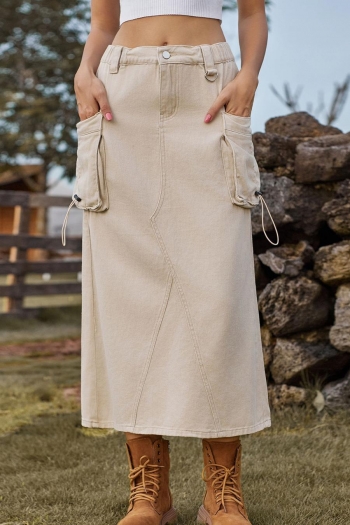 stylish plus size non-stretch denim 3 colors cargo all-match midi skirt