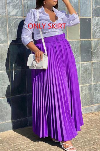 casual plus size non-stretch solid color with belt high-waist maxi skirt