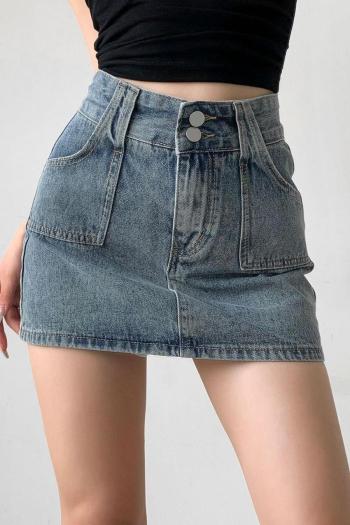 stylish slight stretch denim high waist mini skirt with lined(size run small)