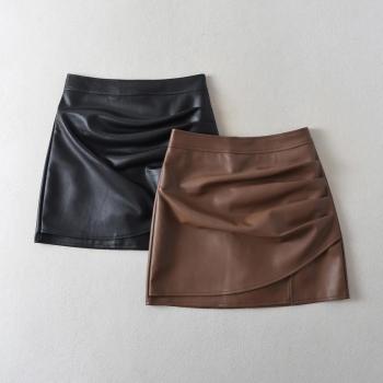 sexy slight stretch pu leather zip-up mini skirt with lined(size run small)