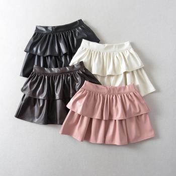 sexy slight stretch pu cascading ruffle mini skirt with lined(size run small)