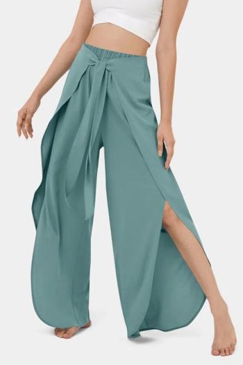 casual plus size non-stretch solid color ruffle slit pants